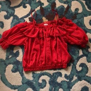 Sheer polka dot off the shoulders with strap top